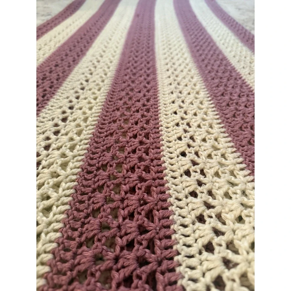 Handmade Crochet Afghan – Stunning Pink & Ivory- Cottage Core Granny 65x65